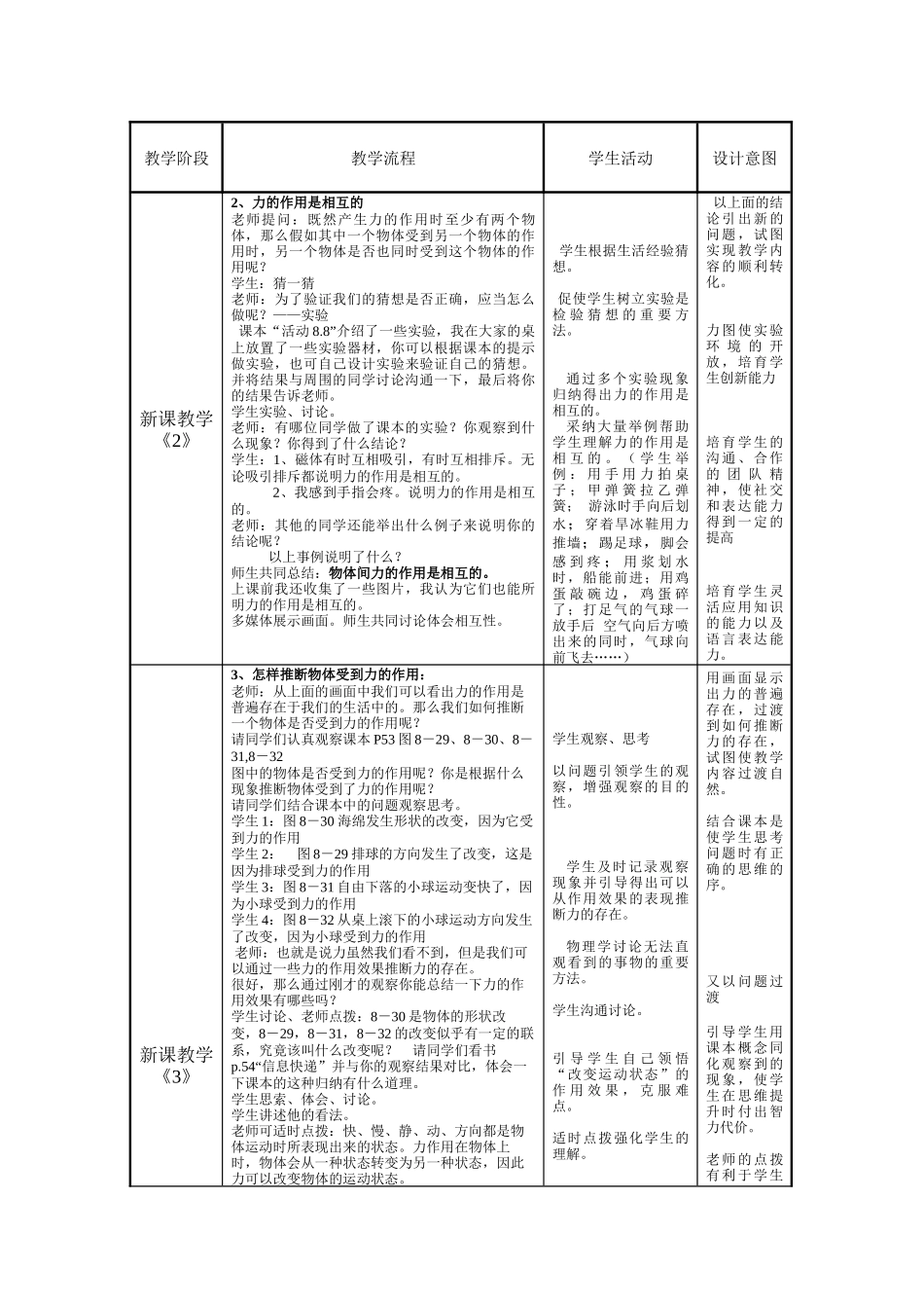 苏科版初中物理八下8.4《力的作用是相互的》WORD教案5_第3页