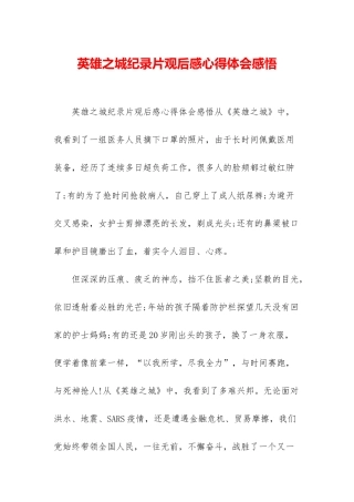 英雄之城纪录片观后感心得体会感悟