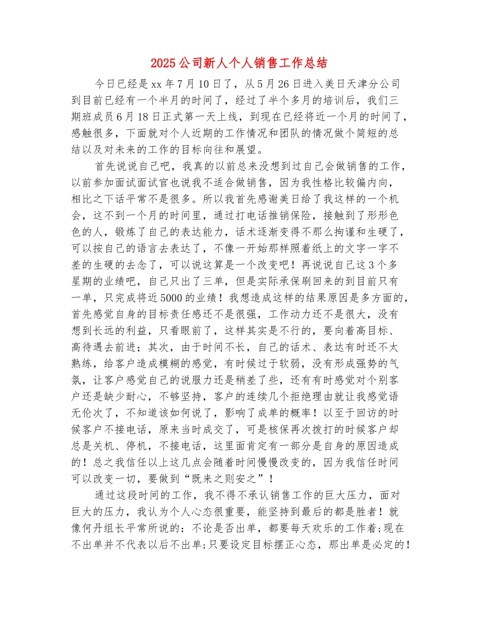 范本：2025公司新人个人销售工作总结2_第2页