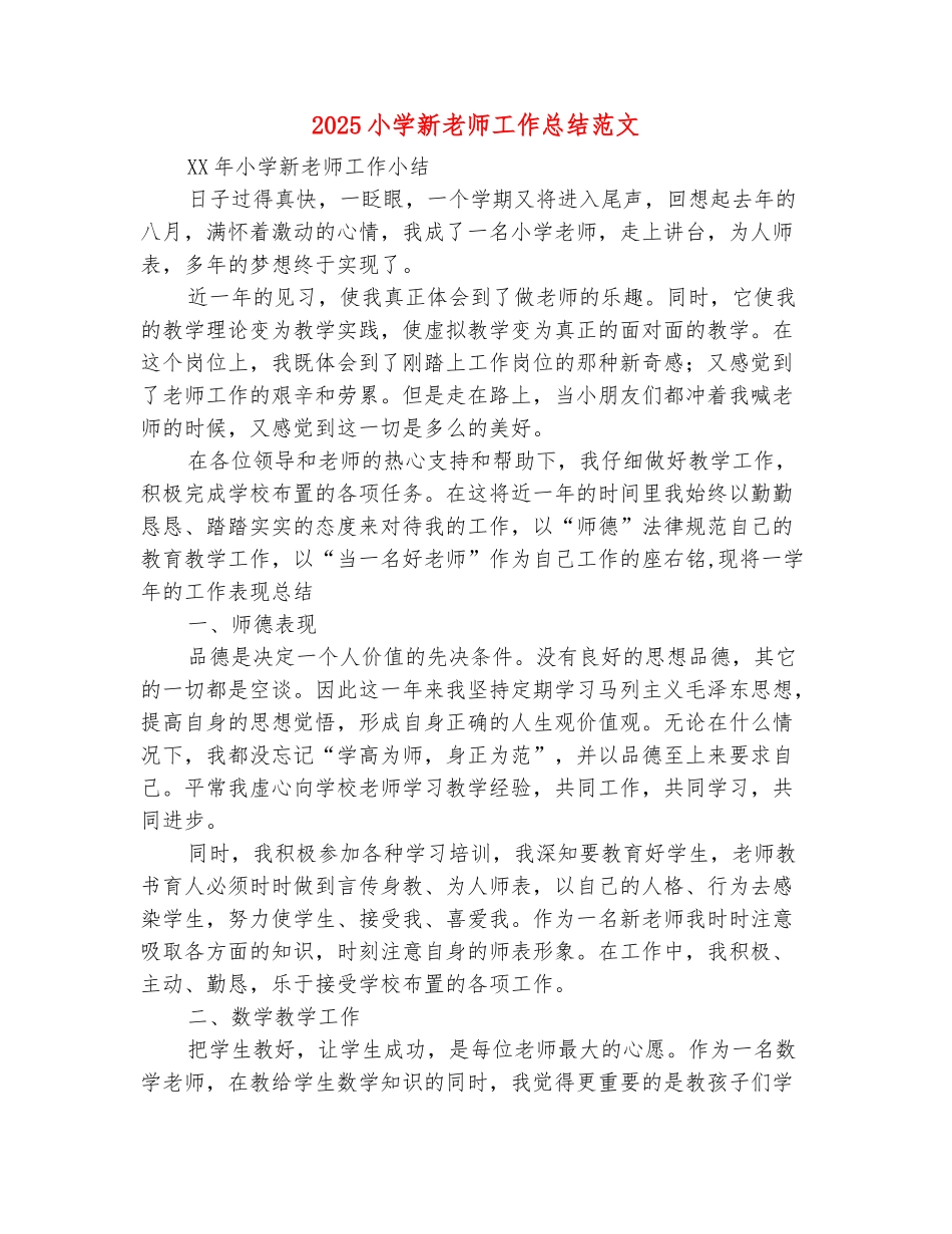 范本：2025小学新教师工作总结_第2页