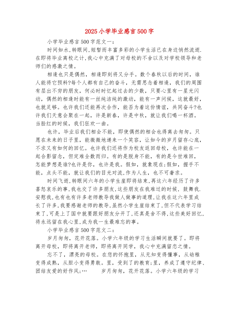 范本：2025小学毕业感言500字_第2页