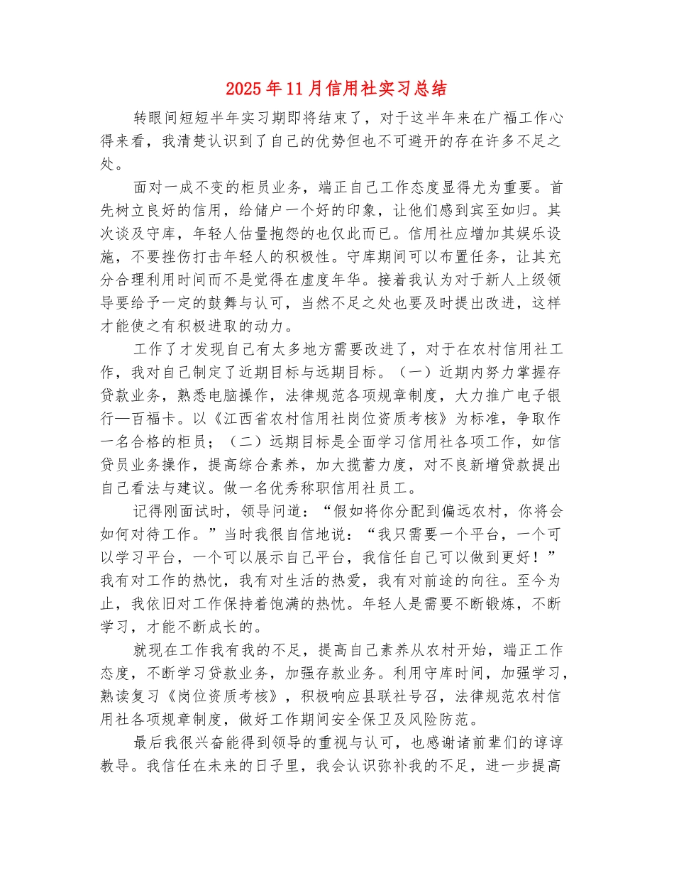 范本：2025年11月信用社实习总结_第2页