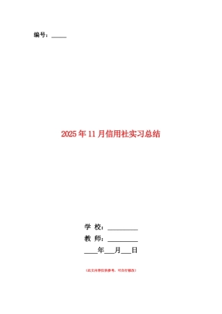 范本：2025年11月信用社实习总结