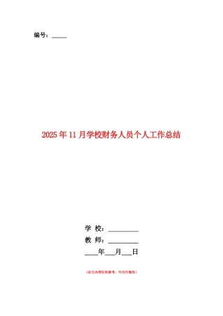 范本：2025年11月学校财务人员个人工作总结