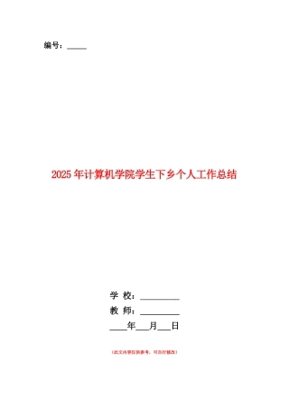 范本：2025年计算机学院学生下乡个人工作总结