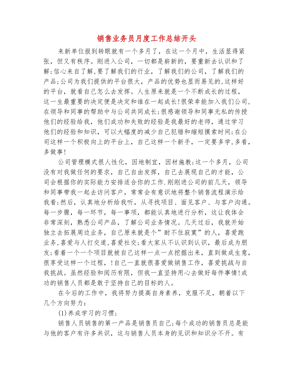 范本：销售业务员月度工作总结开头_第2页