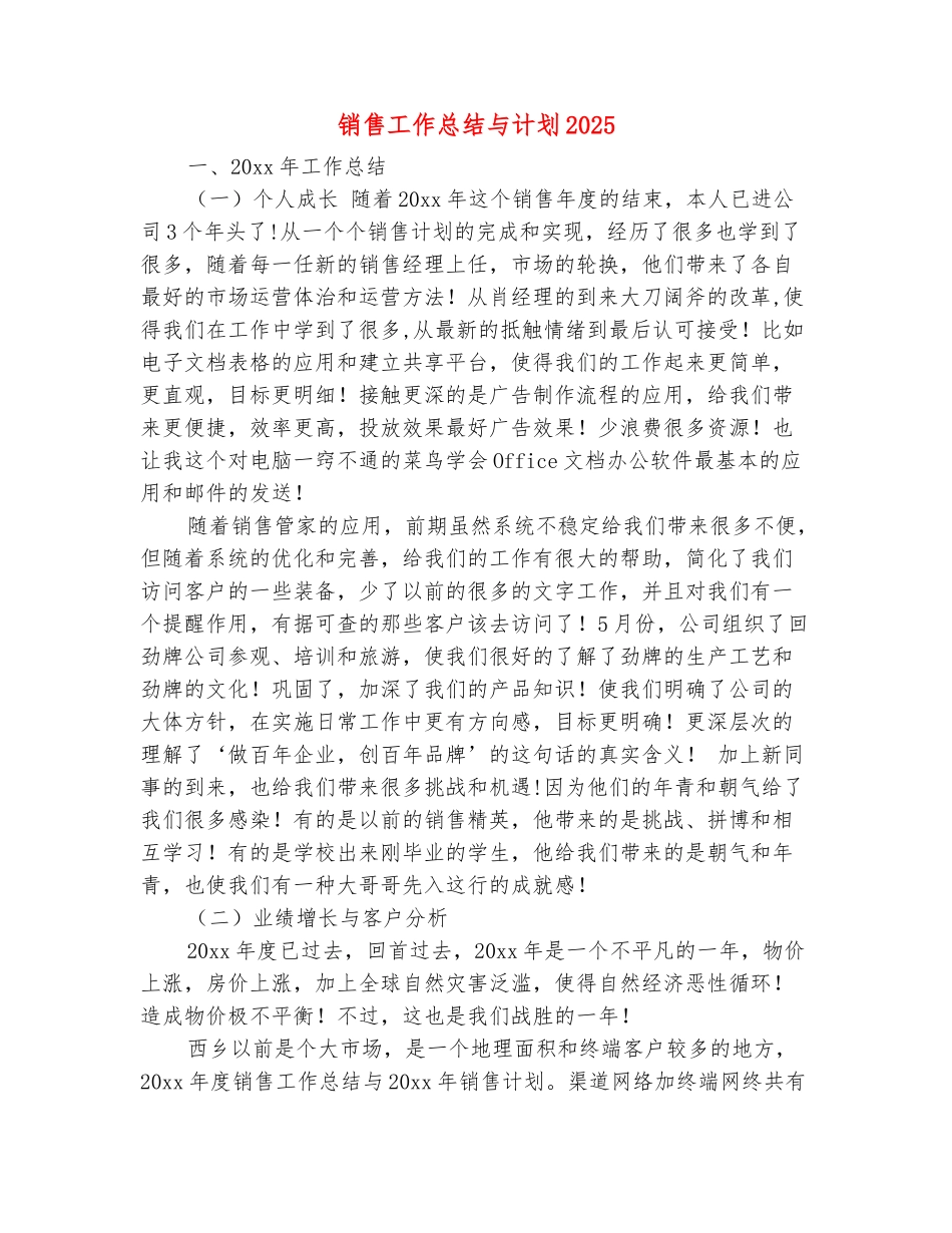 范本：销售工作总结与计划20252_第2页