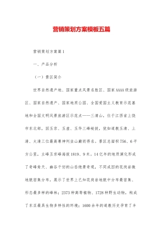 营销策划方案模板五篇
