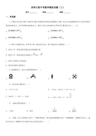 西师大版中考数学模拟试题