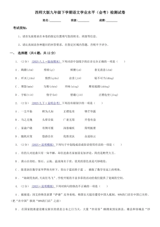 西师大版九年级下学期语文学业水平检测试卷