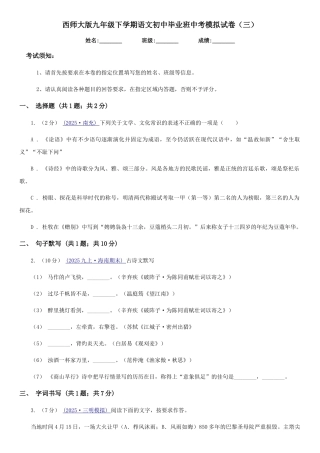 西师大版九年级下学期语文初中毕业班中考模拟试卷