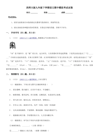西师大版九年级下学期语文期中模拟考试试卷