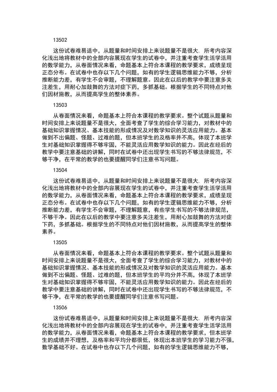 试卷分析表评语_第2页