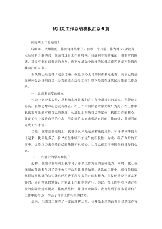 试用期工作总结模板汇总6篇