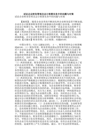 试论企业财务管理及会计核算实务中的问题与对策