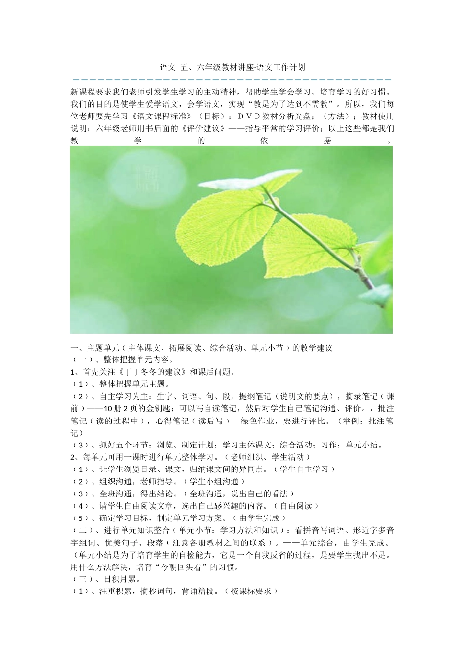 语文-五、六年级教材讲座-语文工作计划_第1页