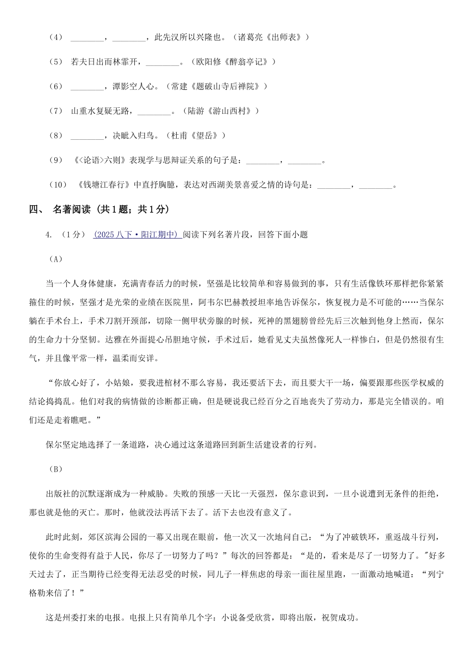 语文版九年级语文第三次适应性联考试卷_第2页