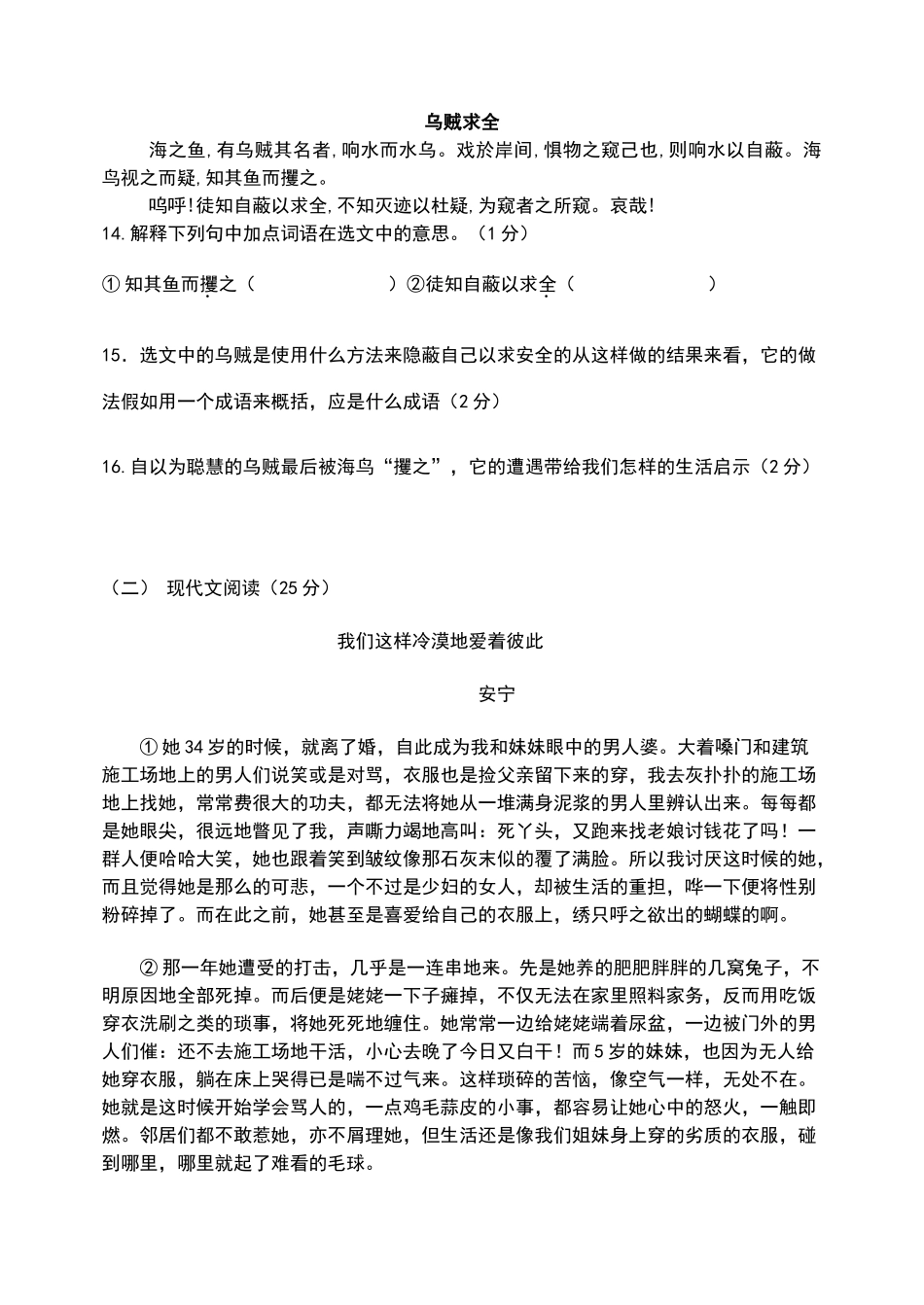 语文综合练习二试题_第3页