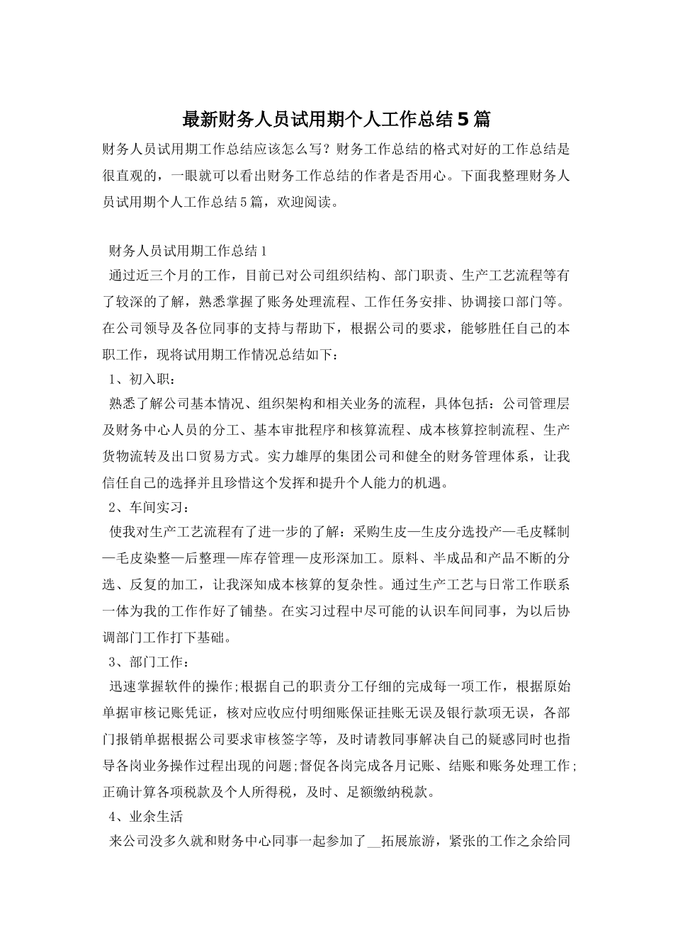 财务人员试用期个人工作总结5篇_第1页