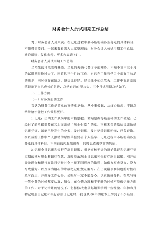财务会计人员试用期工作总结