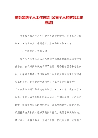 财务出纳个人工作总结-