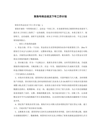 财务年终总结及下年工作计划