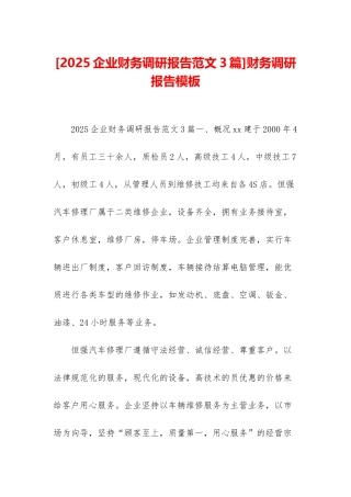财务调研报告模板
