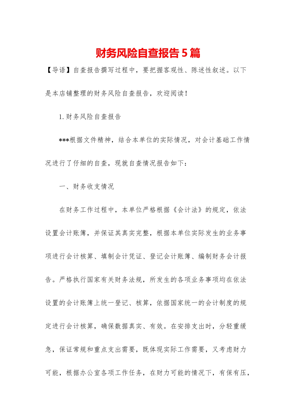 财务风险自查报告5篇_第1页