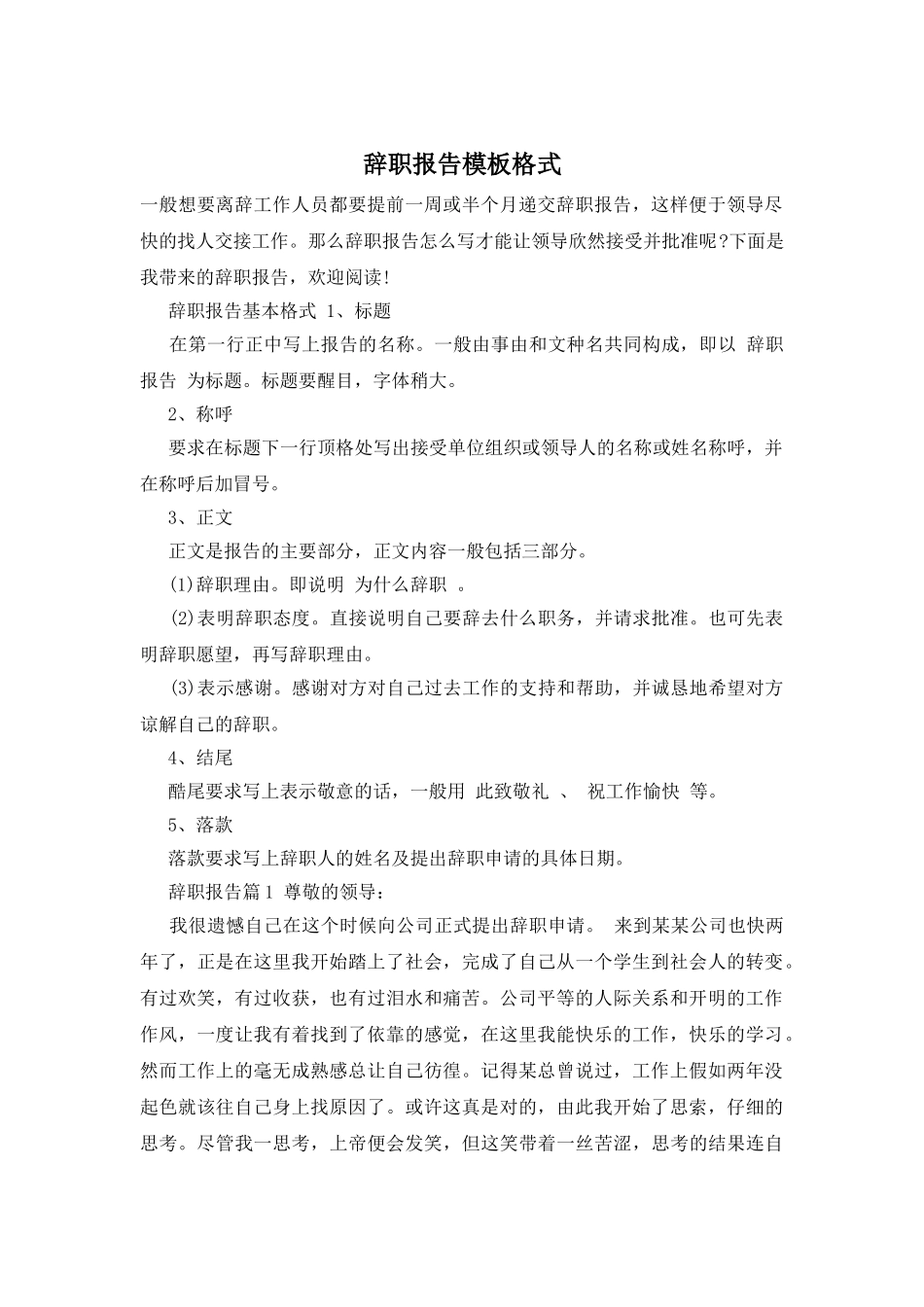 辞职报告模板格式_第1页