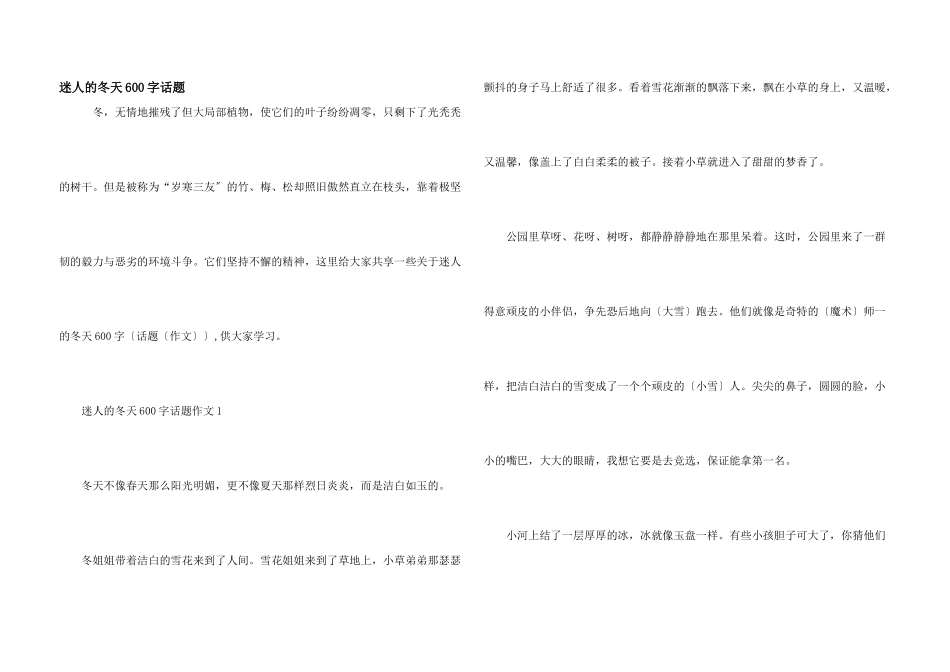 迷人的冬天600字话题_第1页