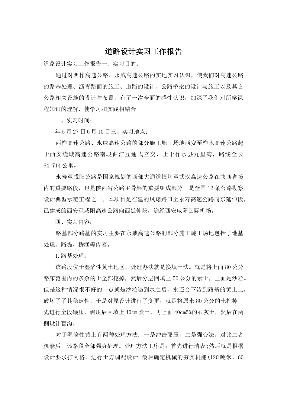 道路设计实习工作报告_第1页