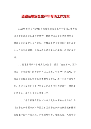 道路运输安全生产年专项工作方案