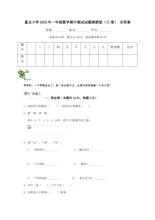 重点小学2025年一年级数学期中测试试题湘教版-含答案