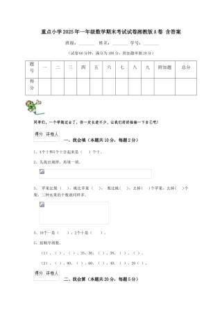 重点小学2025年一年级数学期末考试试卷湘教版A卷-含答案