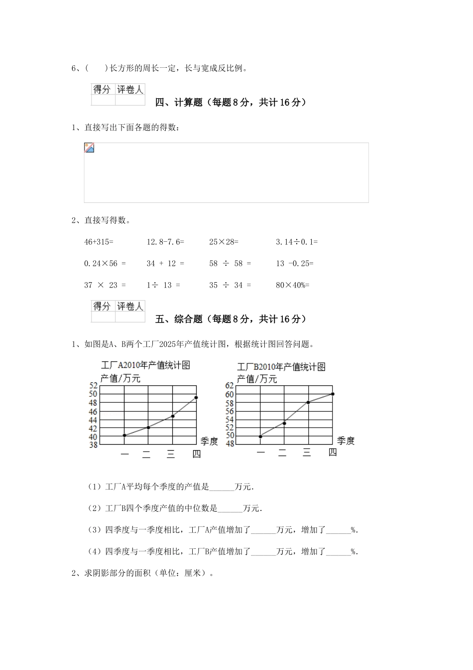 重点小学六年级数学上学期期末摸底考试试题江西版-含答案_第3页