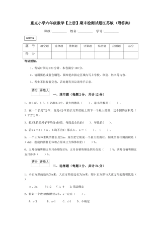重点小学六年级数学期末检测试题江苏版-