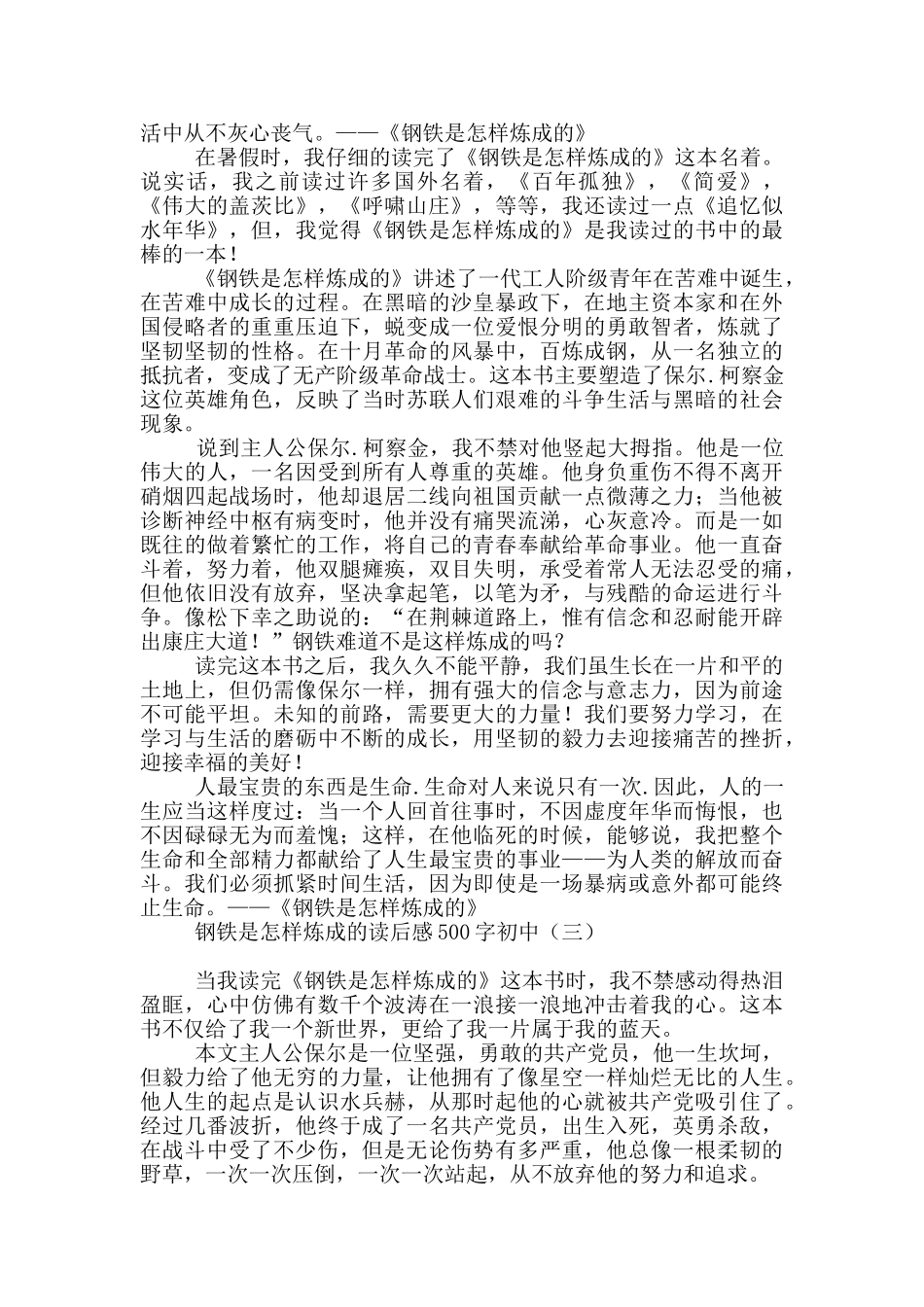 钢铁是怎样炼成的读后感500字初中_第2页
