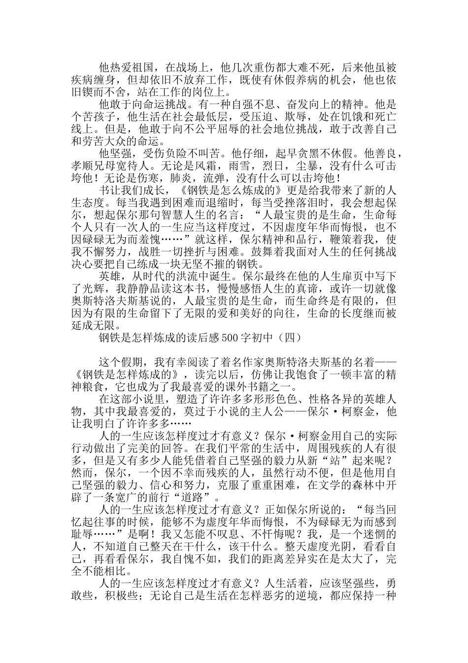 钢铁是怎样炼成的读后感500字初中_第3页