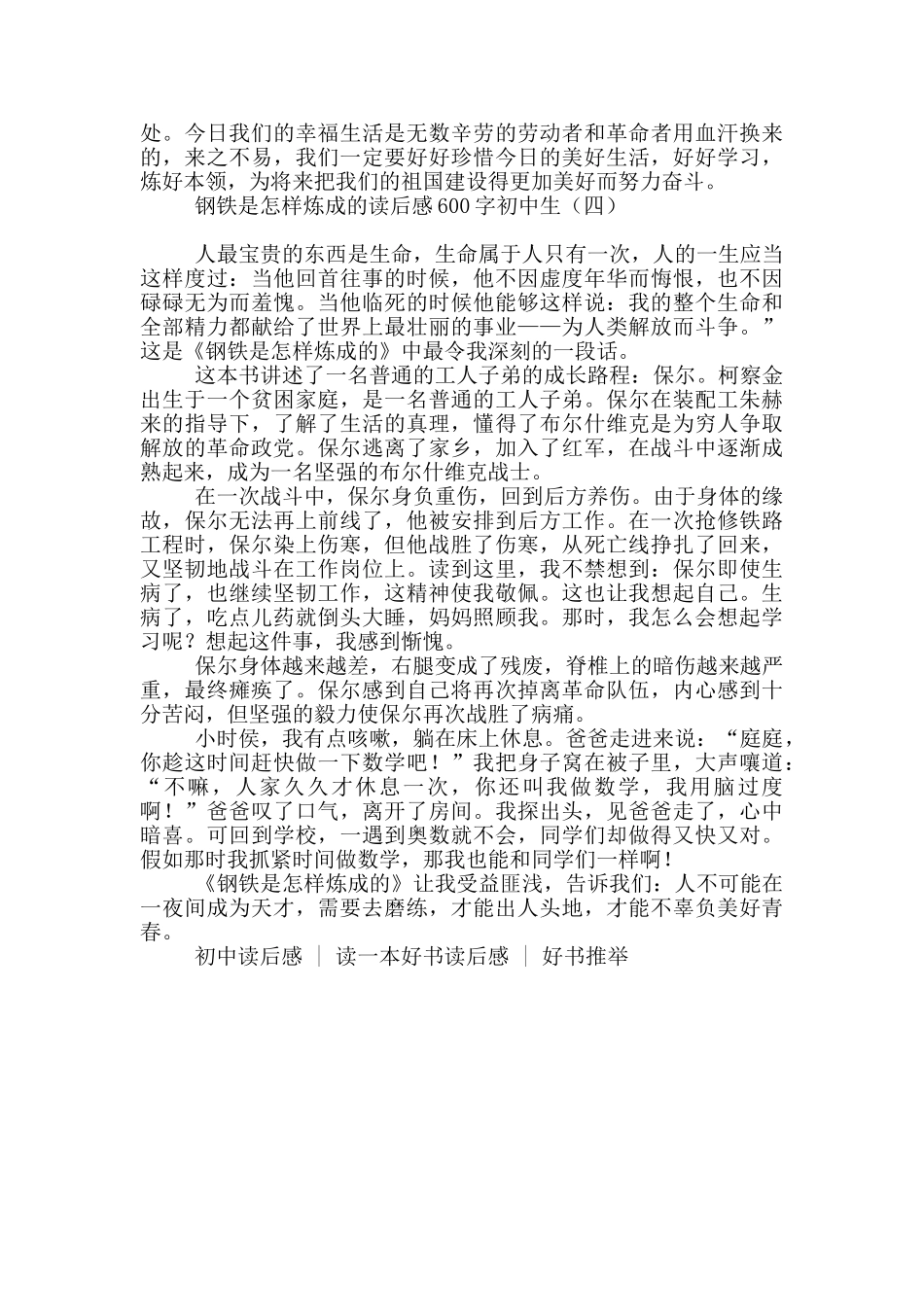 钢铁是怎样炼成的读后感600字初中生_第3页