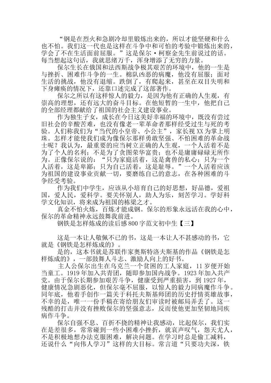 钢铁是怎样炼成的读后感800字范文初中生_第2页