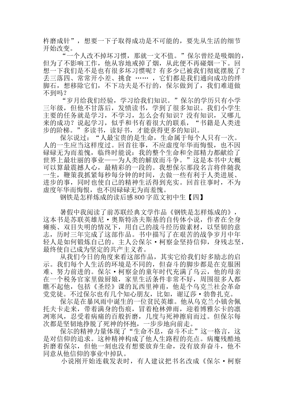 钢铁是怎样炼成的读后感800字范文初中生_第3页