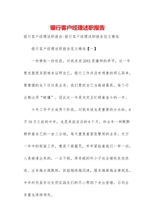 银行客户经理述职报告-1