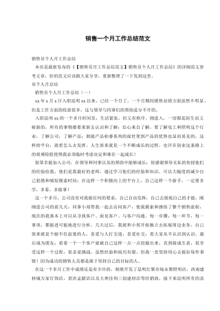 销售一个月工作总结范文