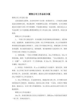 销售公司工作总结3篇