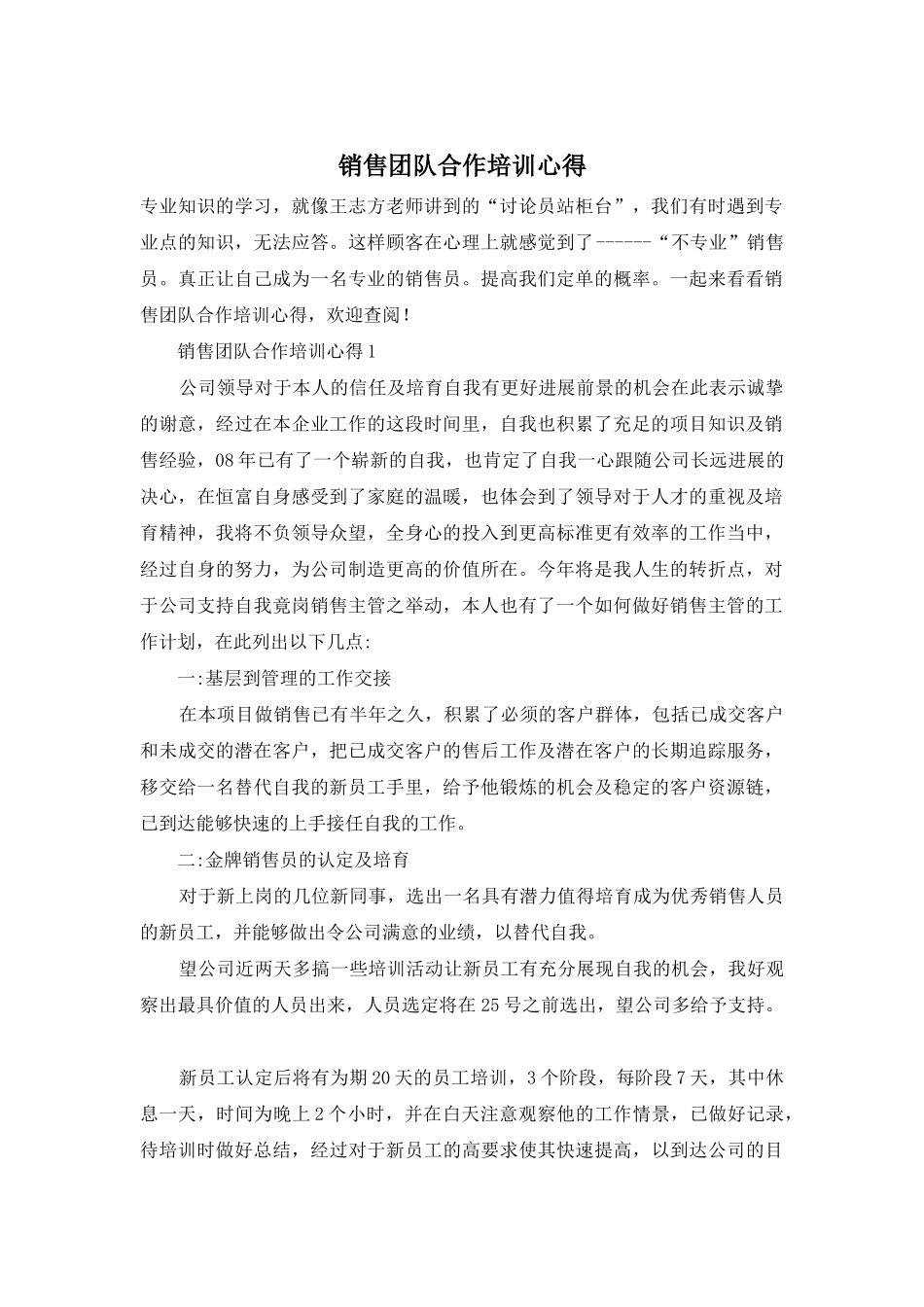 销售团队合作培训心得_第1页