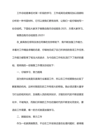 销售自我月总结报告2025