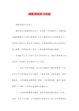 销售顶岗实习总结