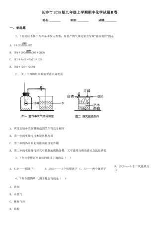 长沙市2025版九年级上学期期中化学试题B卷