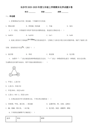 长沙市2025-2025年度九年级上学期期末化学试题B卷