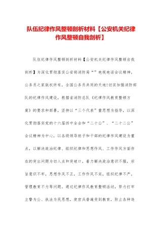 队伍纪律作风整顿剖析材料